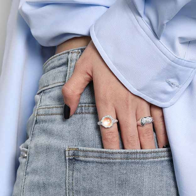 Mondstein Ring 925 Sterling Silber rund verstellbar elegant Geschenk