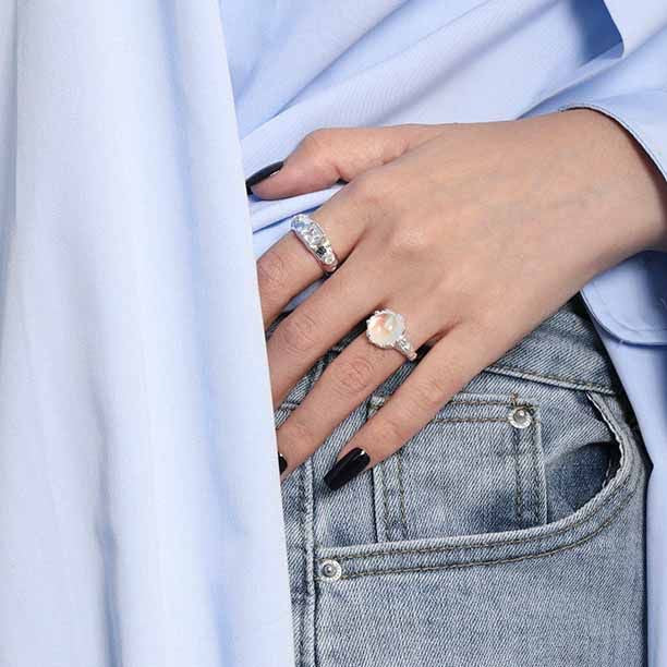 Mondstein Ring 925 Sterling Silber rund verstellbar elegant Geschenk