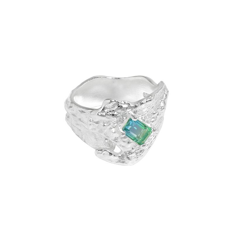 Verstellbarer grüner CZ-Ring aus 925er Sterling Silber, unregelmäßiges Design, eleganter Silverbene Schmuck.