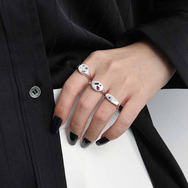 Colorful Geometry Star Oval CZ 925 Sterling Silver Adjustable Ring - SterlingSilberSchmuck