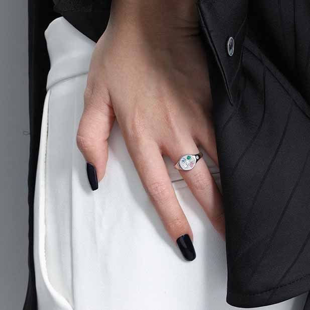 Colorful Geometry Star Oval CZ 925 Sterling Silver Adjustable Ring - SterlingSilberSchmuck