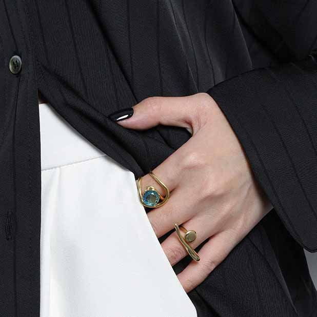 Office Irregular OT Shape 925 Sterling Silver Adjustable Ring - SterlingSilberSchmuck