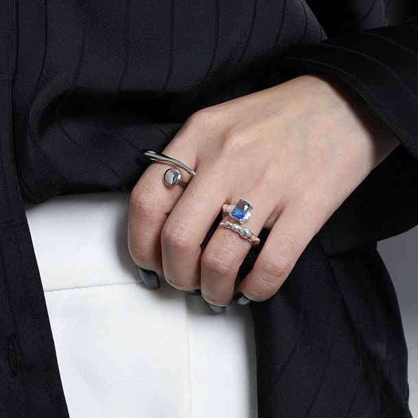 Office Irregular OT Shape 925 Sterling Silver Adjustable Ring - SterlingSilberSchmuck
