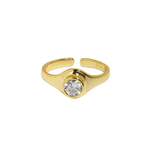Verstellbarer runder CZ Geometrie Ring aus 925 Sterling Silber von silverbene, ideal für Büro und Alltag.