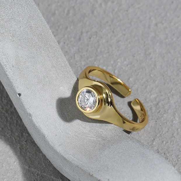 Verstellbarer silberner Ring mit runder CZ- geometrischer Design, 925 Sterling Silber, stilvoll für Büro- oder Alltagslook