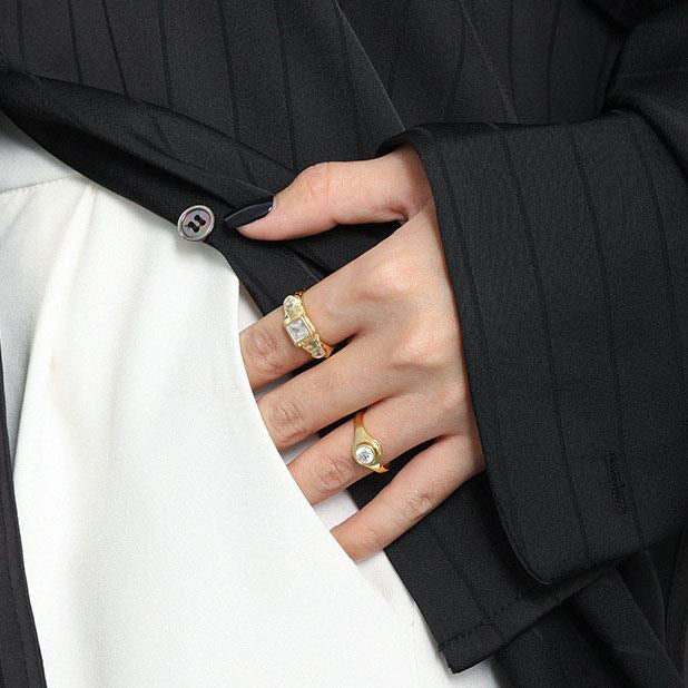 Verstellbarer silberner CZ Geometrie-Ring aus 925 Sterling Silber, elegantes Schmuckstück für Büro und Alltag