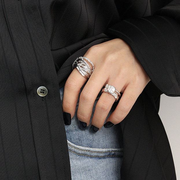 925 Sterling Silber Verstellbarer Ring mit unregelmäßigen Linien, modisches Design von silverbene