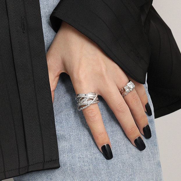 Verstellbarer Silberring mit unregelmäßigen Linien im Design, 925 Sterling Silber von silverbene, modisches Schmuckstück