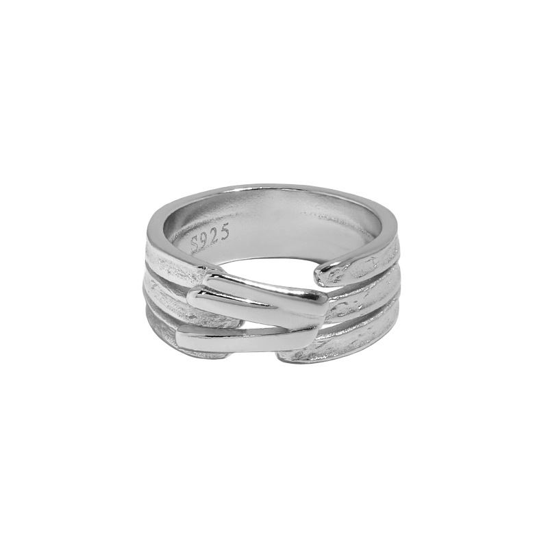 Fashion Triple Lines Wide 925 Sterling Silver Adjustable Ring - SterlingSilberSchmuck