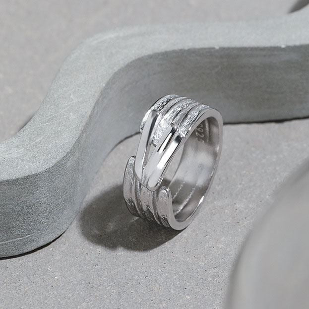 Fashion Triple Lines Wide 925 Sterling Silver Adjustable Ring - SterlingSilberSchmuck