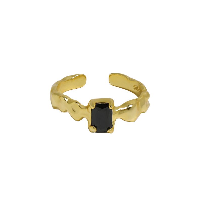 Fashion Irregular Black Geometry CZ 925 Sterling Silver Adjustable Ring - SterlingSilberSchmuck