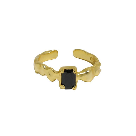 Fashion Irregular Black Geometry CZ 925 Sterling Silver Adjustable Ring - SterlingSilberSchmuck