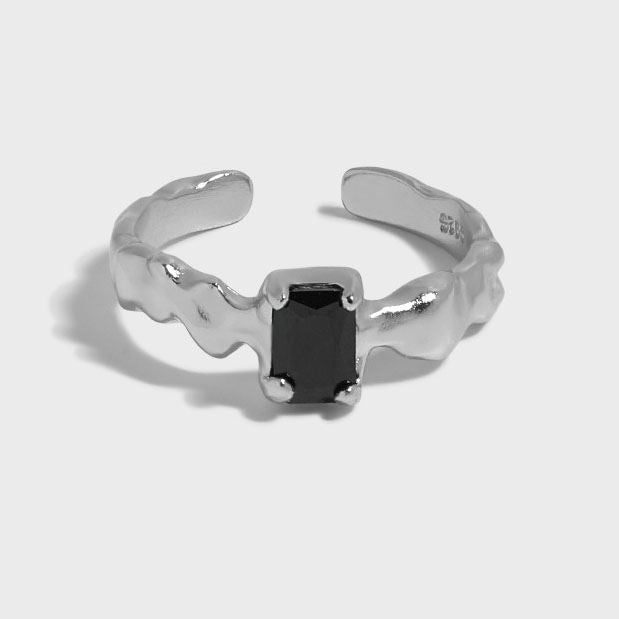 Fashion Irregular Black Geometry CZ 925 Sterling Silver Adjustable Ring - SterlingSilberSchmuck