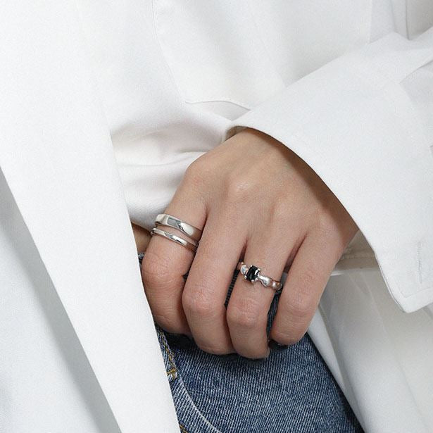Fashion Irregular Black Geometry CZ 925 Sterling Silver Adjustable Ring - SterlingSilberSchmuck