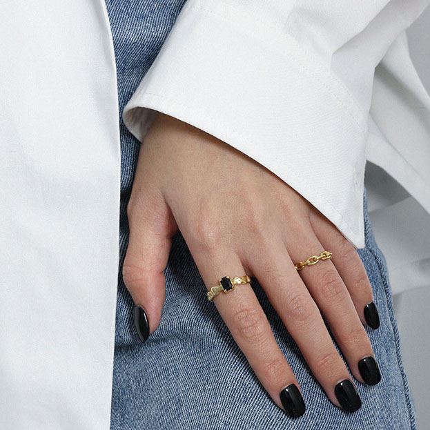 Fashion Irregular Black Geometry CZ 925 Sterling Silver Adjustable Ring - SterlingSilberSchmuck