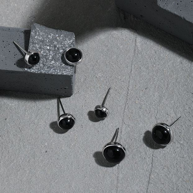 Schwarzer Achat Ohrstecker - 925 Sterling Silber Runde Ohrringe