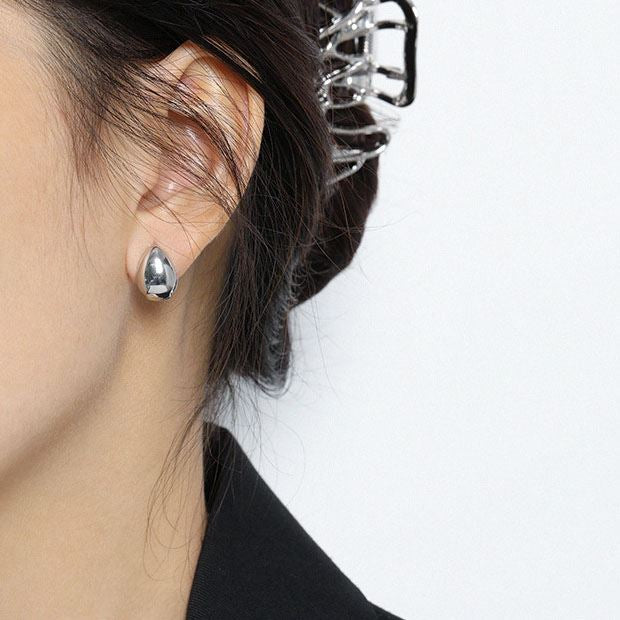 Lady Waterdrop Falling 925 Sterling Silver Hoop Earrings - SterlingSilberSchmuck