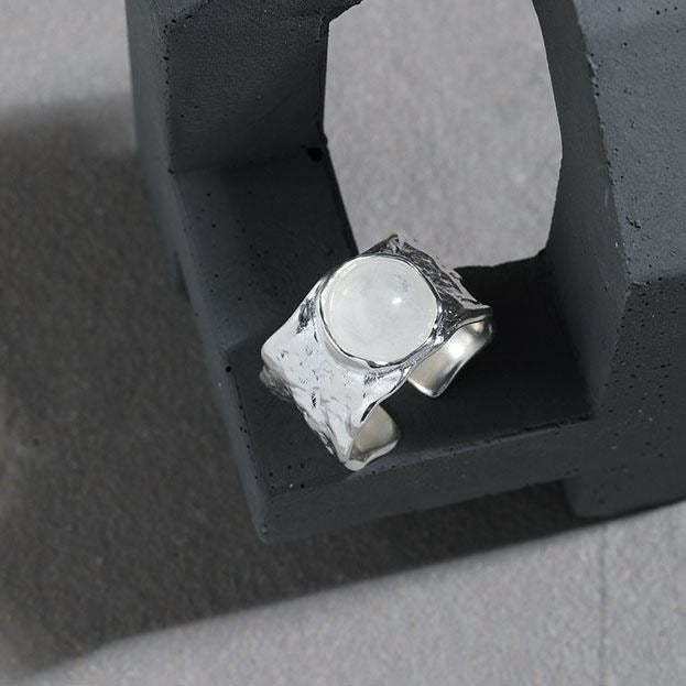 Schmuckring von silverbene mit rundem natürlichen Kristall, 925er Sterlingsilber, verstellbar, eleganter Damenring