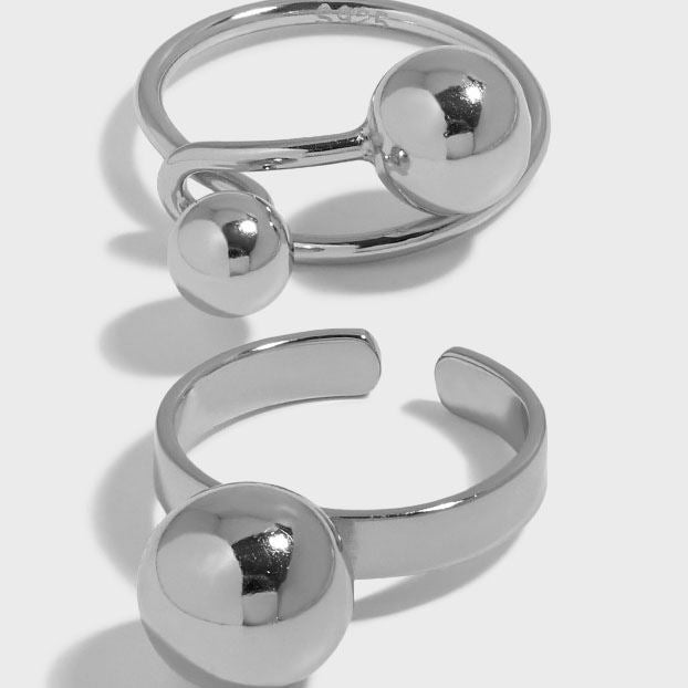 New Geometry Ball 925 Sterling Silver Adjustable Ring - SterlingSilberSchmuck