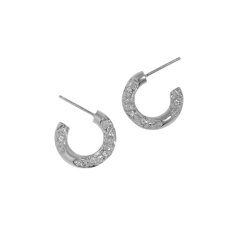 Women Irregular CZ C Shape 925 Sterling Silver Hoop Earrings - SterlingSilberSchmuck