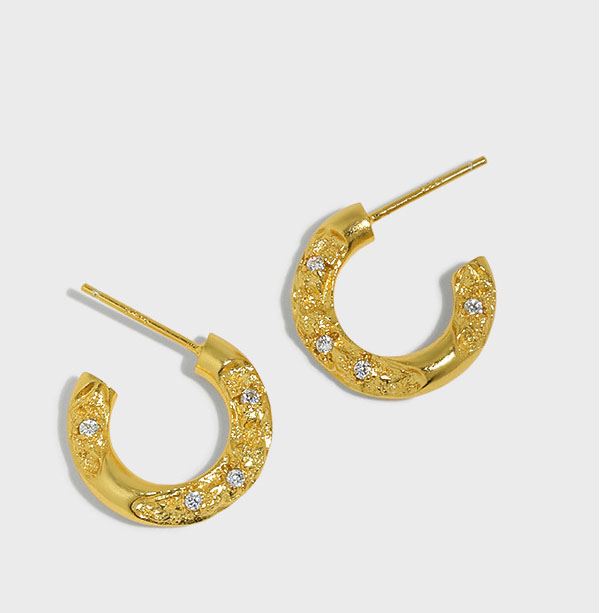 Women Irregular CZ C Shape 925 Sterling Silver Hoop Earrings - SterlingSilberSchmuck