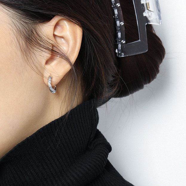 Women Irregular CZ C Shape 925 Sterling Silver Hoop Earrings - SterlingSilberSchmuck