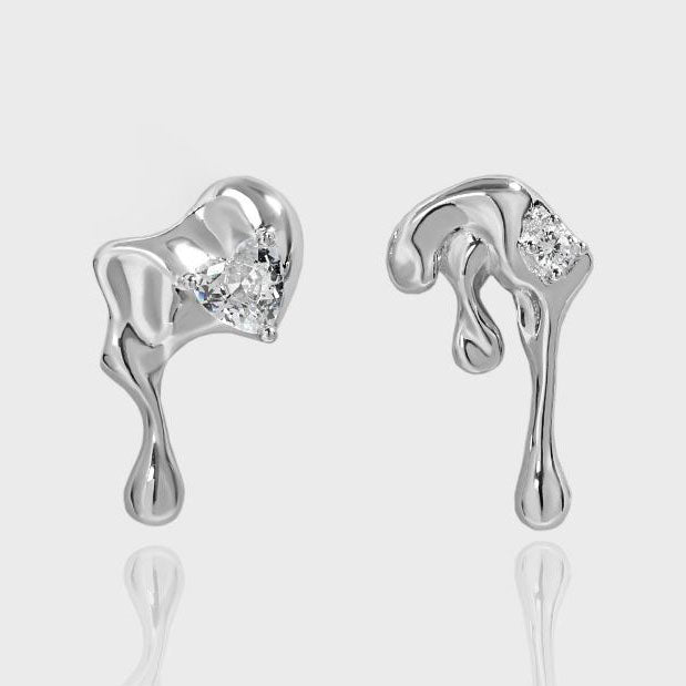 Asymmetry Irregular CZ Lava Flow 925 Sterling Silver Dangling Earrings - SterlingSilberSchmuck