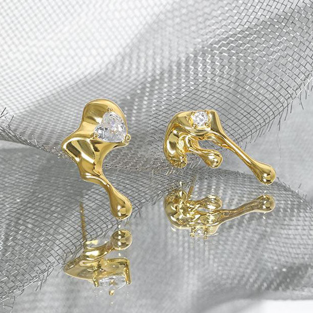 Asymmetry Irregular CZ Lava Flow 925 Sterling Silver Dangling Earrings - SterlingSilberSchmuck
