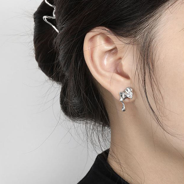 Asymmetry Irregular CZ Lava Flow 925 Sterling Silver Dangling Earrings - SterlingSilberSchmuck