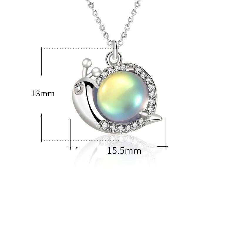 Cute Natural Moonstone Snail Animal CZ 925 Sterling Silver Necklace - SterlingSilberSchmuck