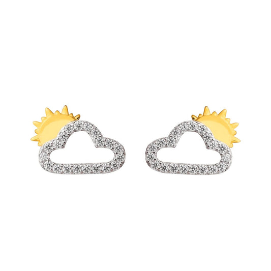 Silverbene CZ Cloud Sun Ohrstecker aus 925 Sterling Silber mit sommerlichem, elegantem Design, funkelnde Steine und goldene Akzente