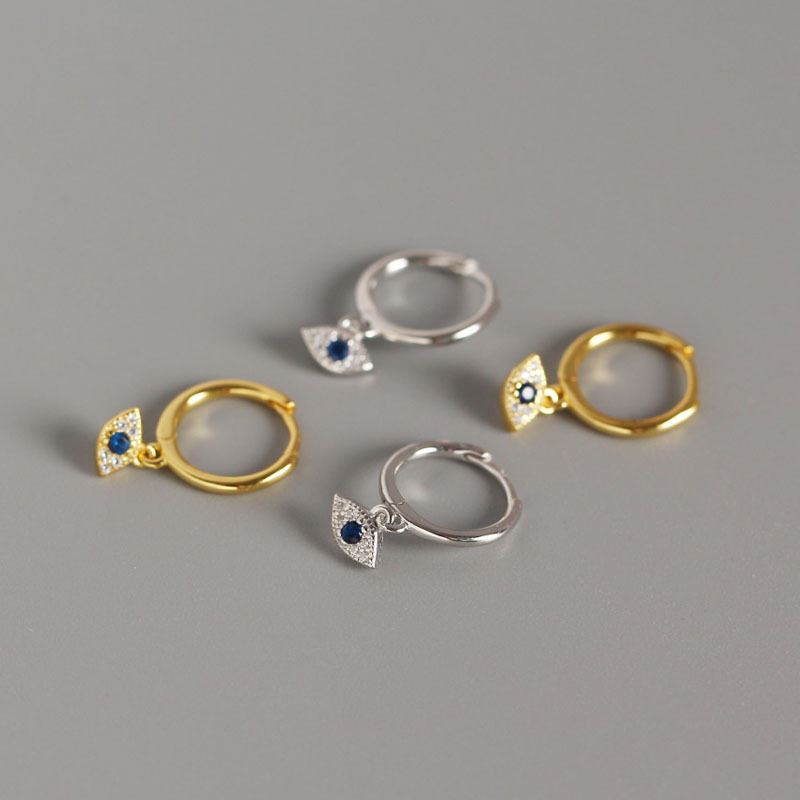 Blaues CZ Auge Hängeohrringe aus 925 Sterlingsilber – Schutzsymbol - SterlingSilberSchmuck