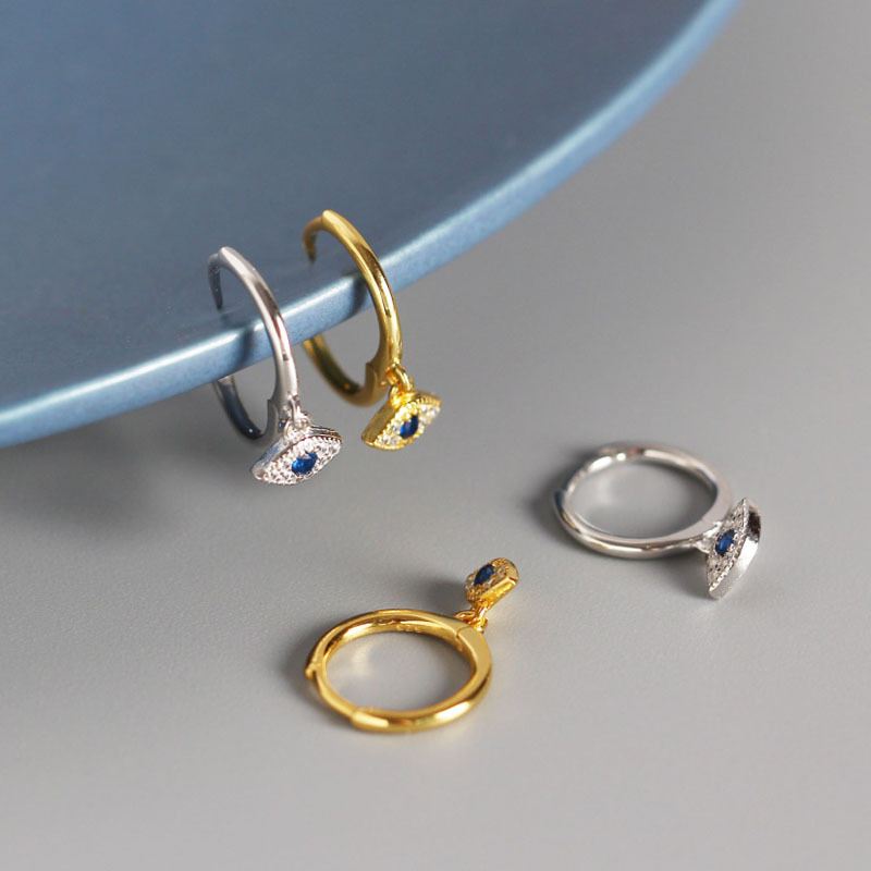 Blaues CZ Auge Hängeohrringe aus 925 Sterlingsilber – Schutzsymbol - SterlingSilberSchmuck