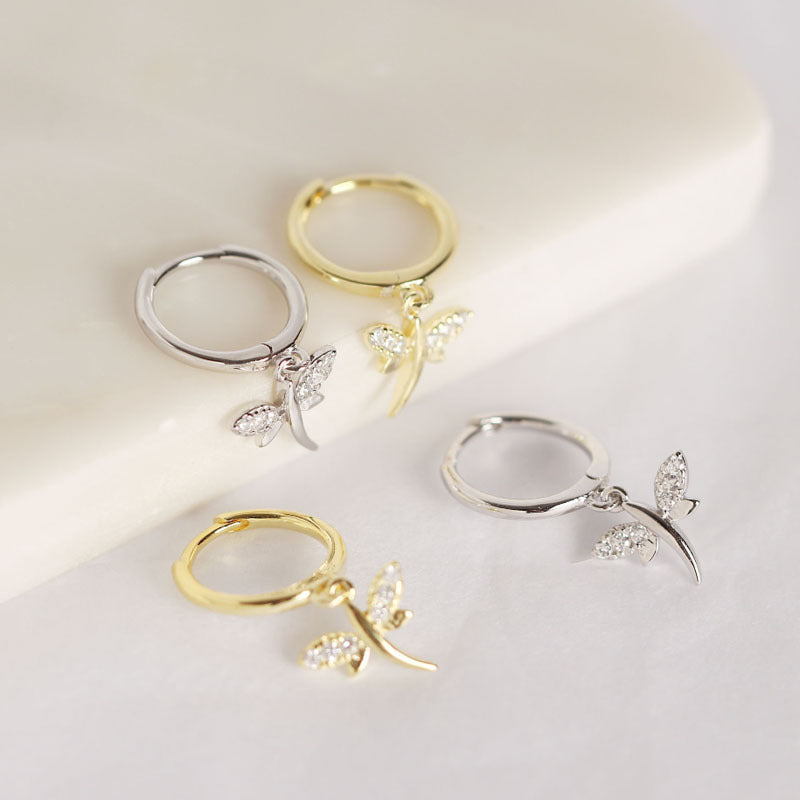 Libellen Hoop Ohrringe 925 Sterlingsilber Elegant