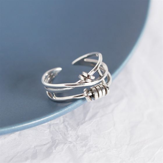 Retro Mini Circles Three Layers Cross 925 Sterling Silver Adjustable Ring - SterlingSilberSchmuck