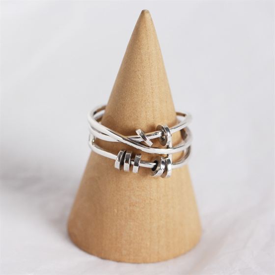 Retro Mini Circles Three Layers Cross 925 Sterling Silver Adjustable Ring - SterlingSilberSchmuck