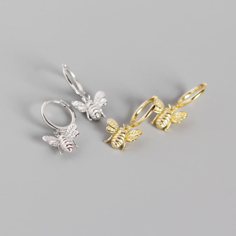 Süße Insekten-Honigbiene Ohrringe aus 925er Sterling Silber von silverbene, detailreiche Hänge-Ohrringe mit Tiermotiv