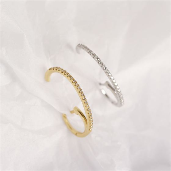 CZ C-shape hoop earrings in 925 silver by silverbene, showcasing a sparkling and elegant design.