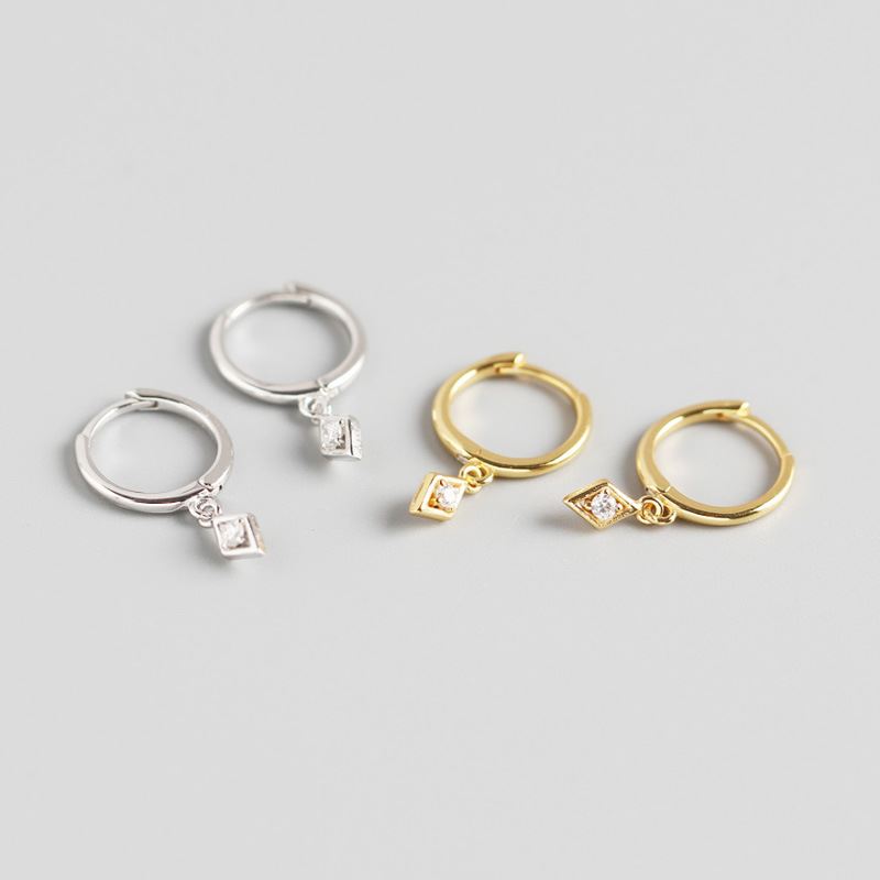 Silverbene Casual CZ Geometrische Rhombus-Hoop-Ohrringe aus 925 Sterling Silber, detailreiche Schmuckstücke