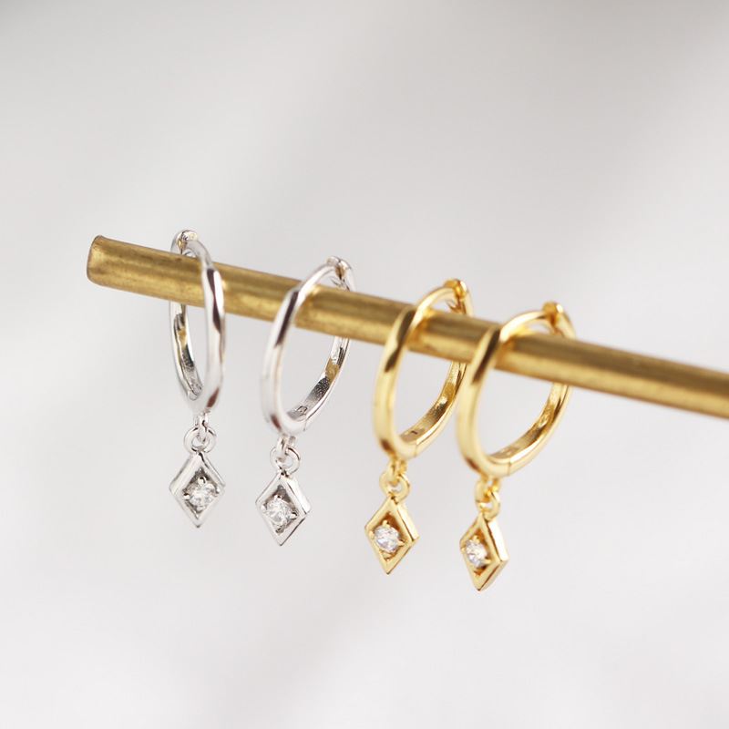 Silverbene Casual CZ Geometrische Rhombus Silber Hoop-Ohrringe aus 925 Sterling Silber, detailreiche Schmuckstücke