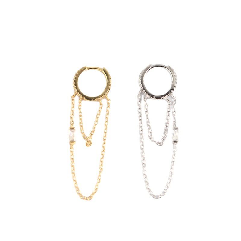 Silverbene double Layer CZ Kette und Quasten Ohrringe aus 925er Sterling Silber, große Hänger mit funkelnden Zirkonia-Steinen