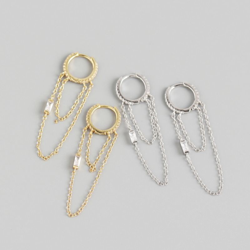 Silverbene Double Layer CZ Kette mit Tasseln aus 925er Silber Hängeohrringe, detailreiche Schmuckstücke
