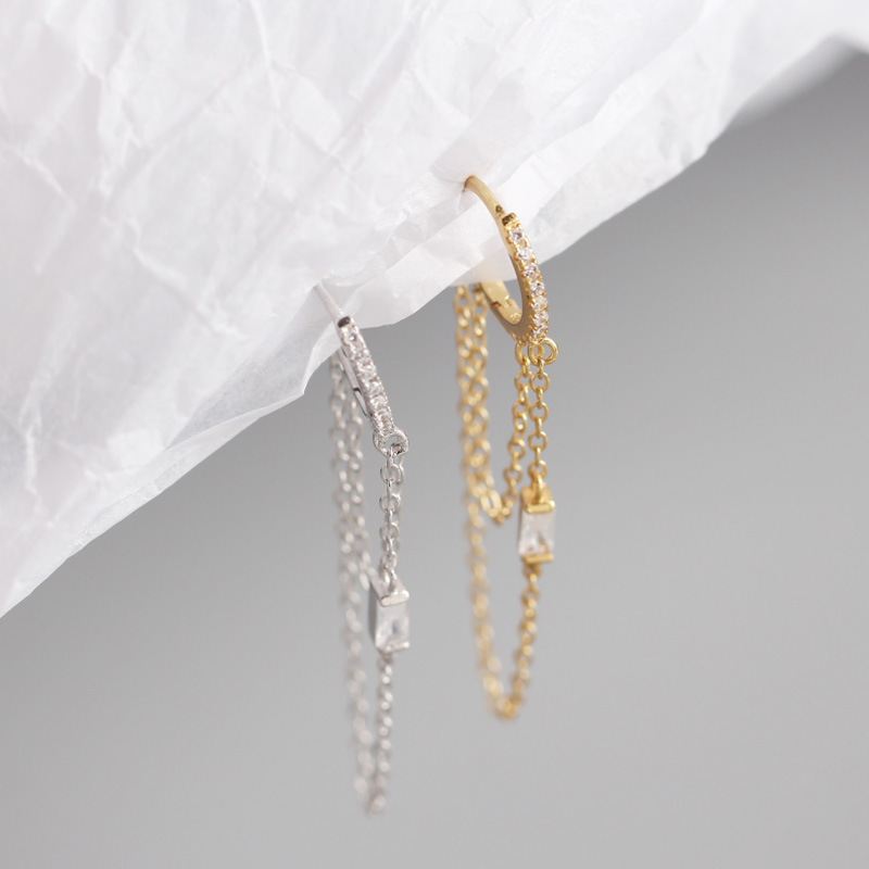 Silverbene doppelte Halskette mit CZ-Perlen, Quasten und 925er Sterling Silber Creolen Ohrringe, detailreiche Design.
