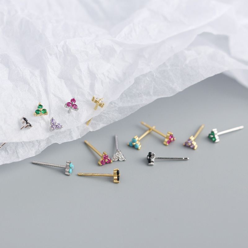 Mini CZ Glück Kleeblatt Ohrstecker aus 925 Sterlingsilber – Niedlich - SterlingSilberSchmuck