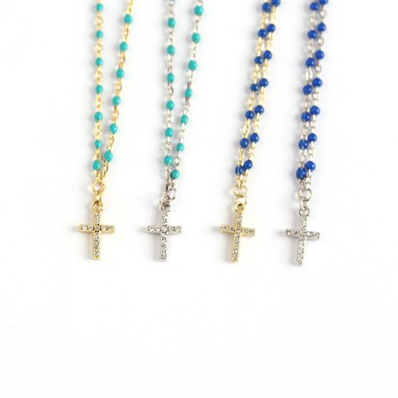 Holy CZ Cross Beads 925 Sterling Silver Necklace - SterlingSilberSchmuck