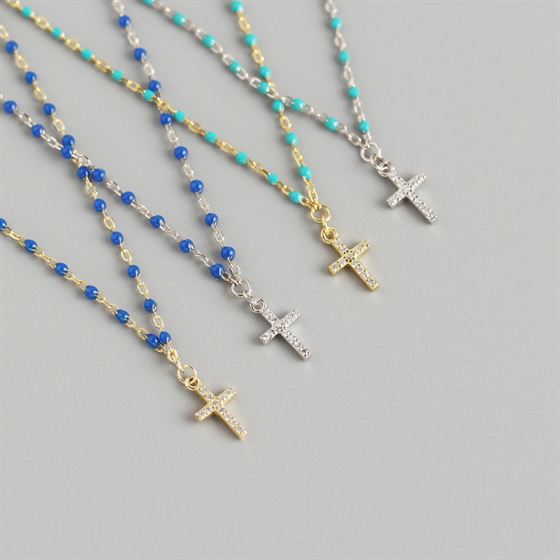 Holy CZ Cross Beads 925 Sterling Silver Necklace - SterlingSilberSchmuck
