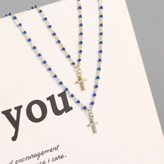 Holy CZ Cross Beads 925 Sterling Silver Necklace - SterlingSilberSchmuck