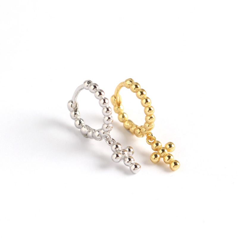 Holy Beads Cross 925 Sterling Silver Hoop Earrings - SterlingSilberSchmuck