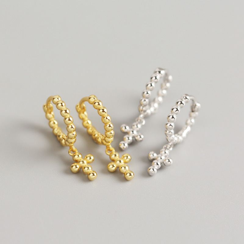 Holy Beads Cross 925 Sterling Silver Hoop Earrings - SterlingSilberSchmuck