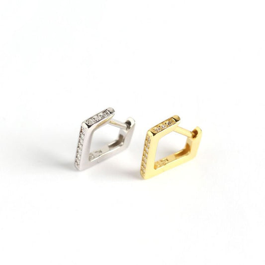 Silverbene GeometryCZ Hohle unregelmäßige Viereck-Ohrringe aus 925er Sterling Silber, geometrisches Design, Ohrschmuck